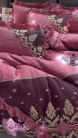 91家纺网 家纺一手货源 找家纺 罗艺轩 2024新款高克重水晶绒夹棉床裙四件套-欧典风尚 欧典风尚-深豆沙