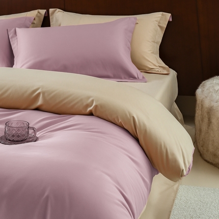 91家纺网 家纺一手货源 找家纺 秀色家纺 50支秋冬加厚保暖床上四件套纯棉全棉轻奢高端床品纯色磨毛三件套 瑞妮-轻紫+奶油