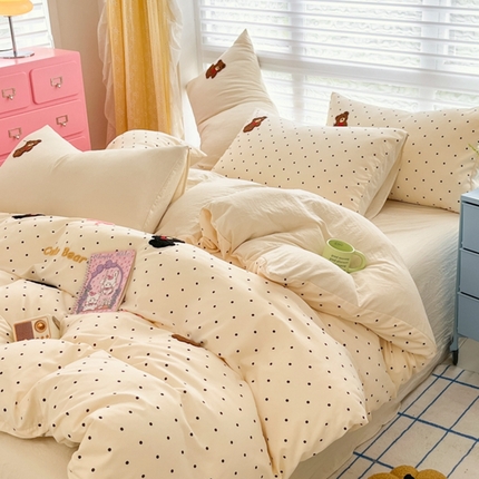 91家纺网 家纺一手货源 找家纺 优兰朵 2024新款ins博主风系列【专版】毛巾绣四件套 波点米熊