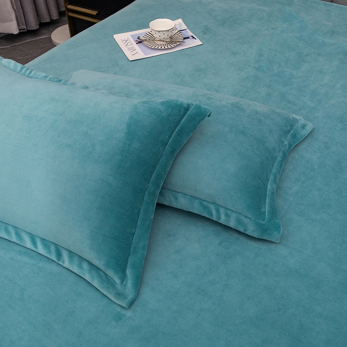 91家纺网 家纺一手货源 找家纺 柏薇 2024新款200克重保暖牛奶绒纯色床笠单品 浅绿