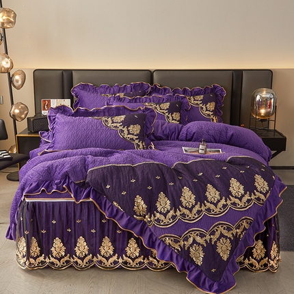 91家纺网 家纺一手货源 找家纺 罗艺轩 2024新款高克重水晶绒夹棉床裙四件套-欧典风尚 欧典风尚-魅力紫