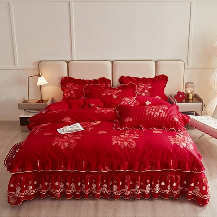 91家纺网 家纺一手货源 找家纺 （总）宜凡家纺 2024新款A类全棉大红印花床盖四件套