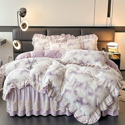 91家纺网 家纺一手货源 找家纺 （总）宜凡家纺 2024新款高克重牛奶绒兔绒床裙四件套