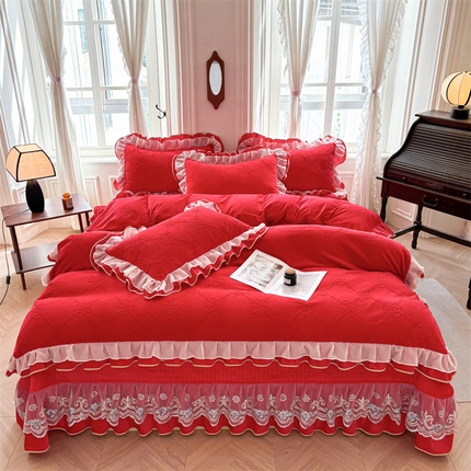 91家纺网 家纺一手货源 找家纺 （总）宜凡家纺 2024新款牛奶绒雕花绒床盖四件套