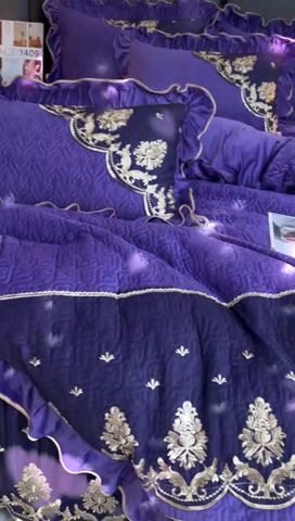 91家纺网 家纺一手货源 找家纺 罗艺轩 2024新款高克重水晶绒夹棉床裙四件套-欧典风尚 欧典风尚-魅力紫