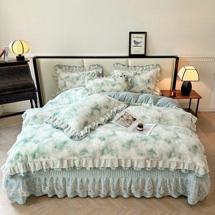 宜凡家纺 2024新款高克重牛奶绒兔绒床盖四件套 云雾深深 蓝