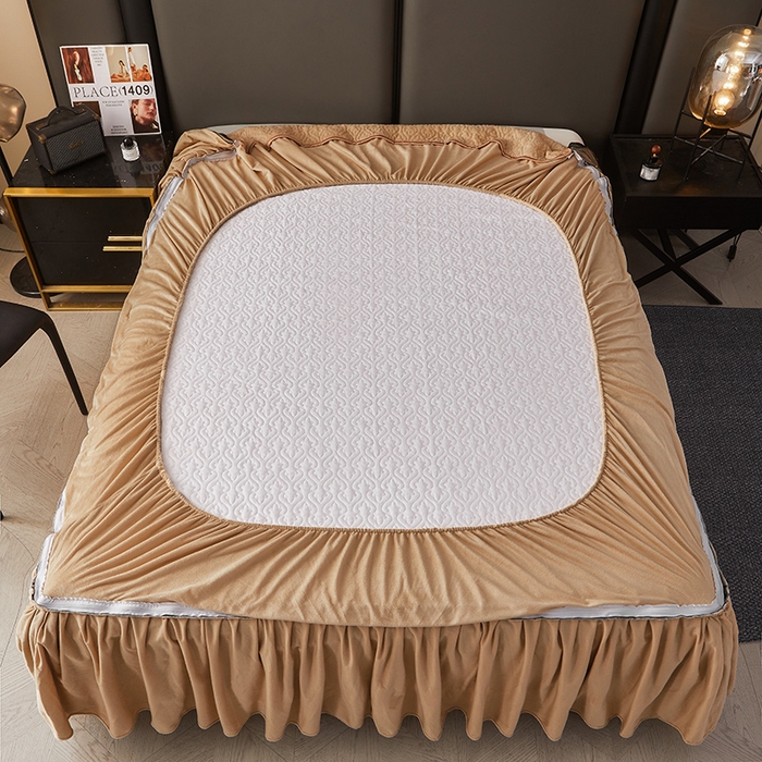 91家纺网 家纺一手货源 找家纺 罗艺轩 2024新款高克重水晶绒夹棉床裙三件套-欧典风尚 欧典风尚-香槟色