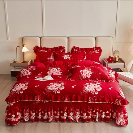91家纺网 家纺一手货源 找家纺 （总）宜凡家纺 2024新款A类全棉大红印花床盖四件套