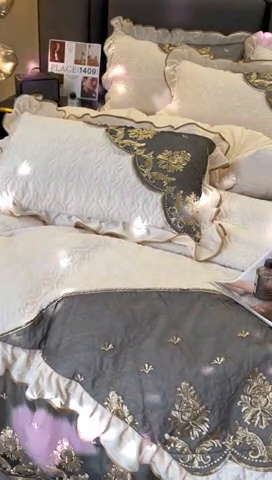 91家纺网 家纺一手货源 找家纺 罗艺轩 2024新款高克重水晶绒夹棉床裙四件套-欧典风尚 欧典风尚-珍珠白