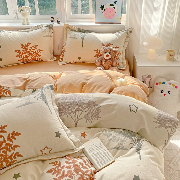 91家纺网 家纺一手货源 找家纺 暖芯优选 2025新款直播爆款加厚全棉磨毛四件套喷气印花纯棉（一字绣工艺款）学生三件套10月上新 浅香