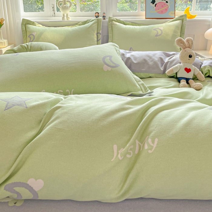 91家纺网 家纺一手货源 找家纺 暖芯优选 2025新款直播爆款加厚全棉磨毛四件套喷气印花纯棉（一字绣工艺款）学生三件套10月上新 香榭