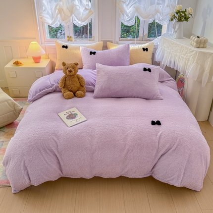 91家纺网 家纺一手货源 找家纺 锦禾穗 2024新款泰迪绒牛奶绒四件套 紫色