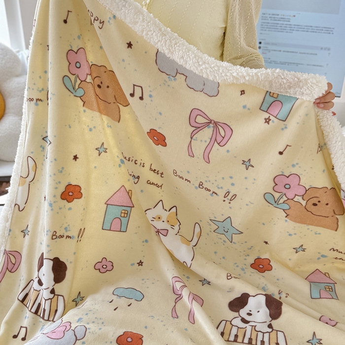 91家纺网 家纺一手货源 找家纺 吉象家纺 2024新款高克重牛奶绒羊羔绒印花毛毯 动物聚会趴