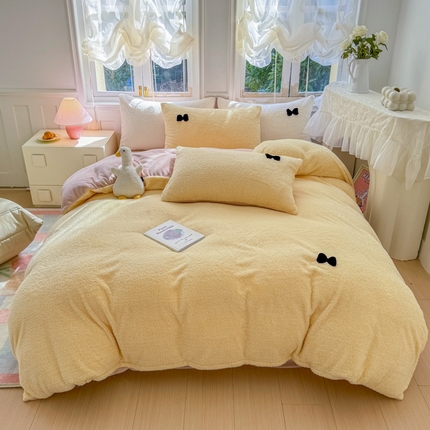 91家纺网 家纺一手货源 找家纺 锦禾穗 2024新款泰迪绒牛奶绒四件套 淡奶