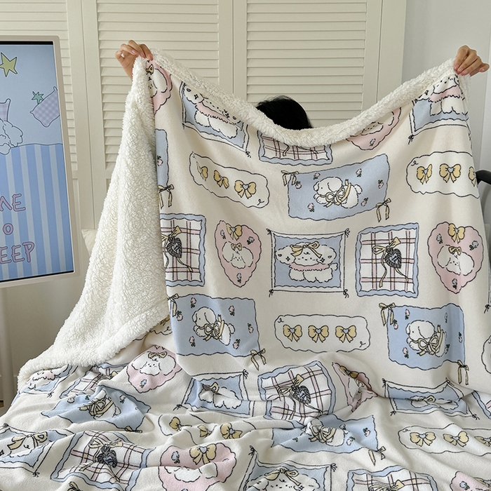 91家纺网 家纺一手货源 找家纺 吉象家纺 2024新款高克重牛奶绒羊羔绒印花毛毯 卡哇伊狗狗