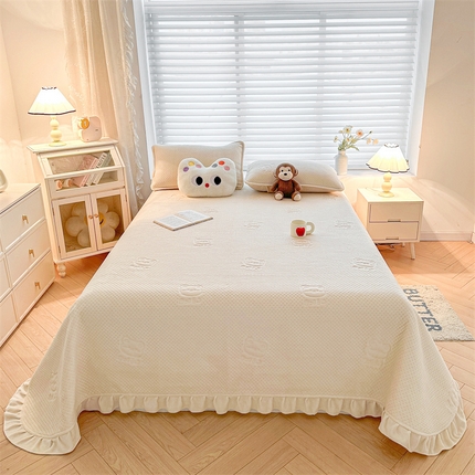 居眠 2024新款A类牛奶绒like小熊系列大豆夹棉床单 Like熊-米白