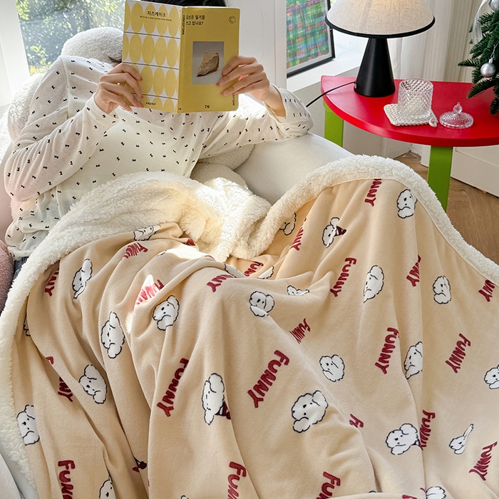 91家纺网 家纺一手货源 找家纺 吉象家纺 2024新款高克重牛奶绒羊羔绒印花毛毯 乐趣狗