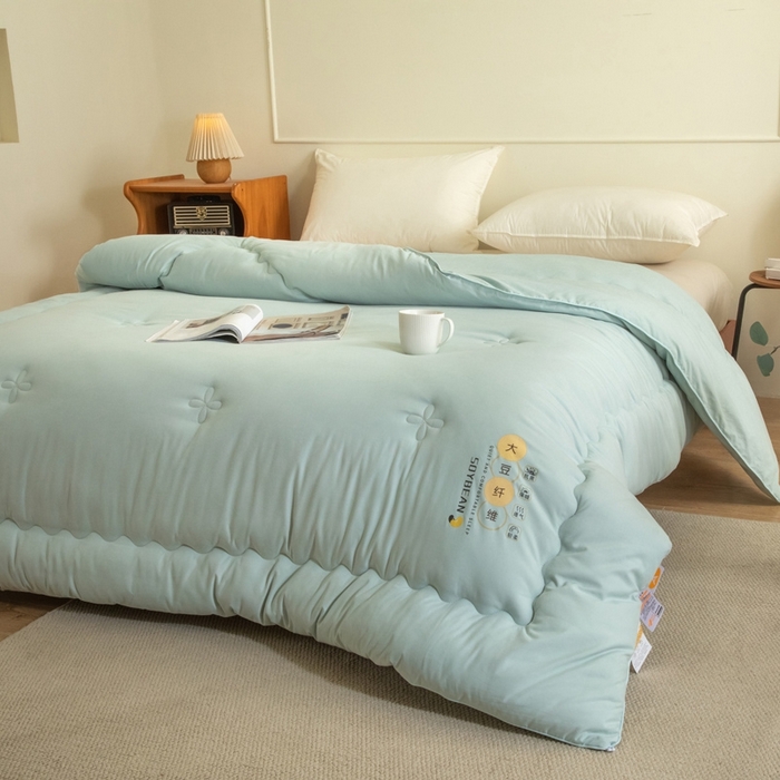 91家纺网 家纺一手货源 找家纺 慕尚家纺 2025新款大豆纤维被被子被芯 大豆纤维被薄荷绿