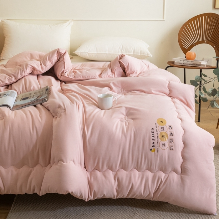 91家纺网 家纺一手货源 找家纺 慕尚家纺 2025新款大豆纤维被被子被芯 大豆纤维被桃粉