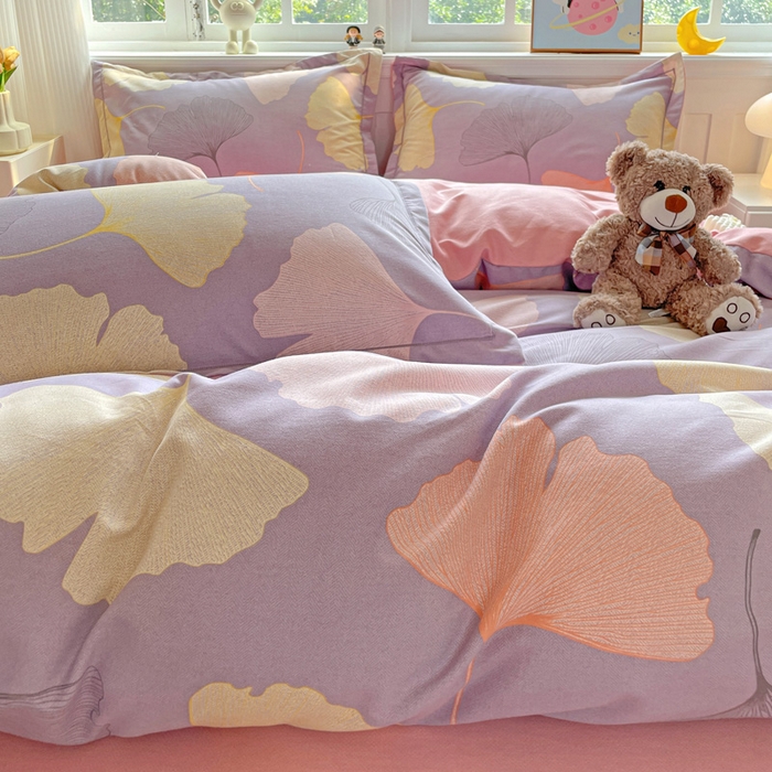 91家纺网 家纺一手货源 找家纺 暖芯优选 2025新款直播爆款加厚全棉磨毛四件套喷气印花纯棉（一字绣工艺款）学生三件套10月上新 秋叶