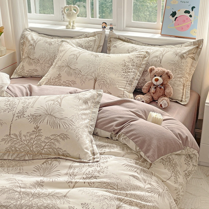 91家纺网 家纺一手货源 找家纺 暖芯优选 2025新款直播爆款加厚全棉磨毛四件套喷气印花纯棉（一字绣工艺款）学生三件套10月上新 若影