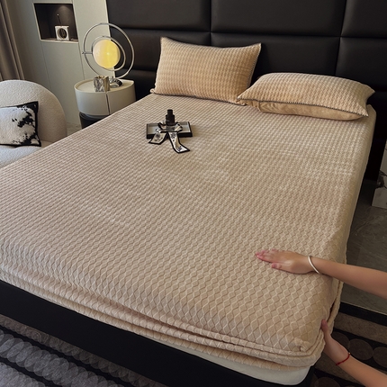 菡宝 2024新款素色烂花床笠 菱形杏