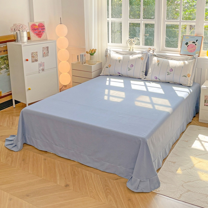 91家纺网 家纺一手货源 找家纺 暖芯优选 2025新款直播爆款加厚全棉磨毛四件套喷气印花纯棉（一字绣工艺款）学生三件套10月上新 郁金香