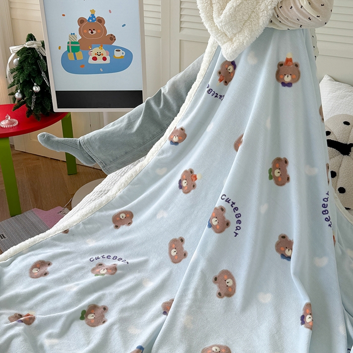 91家纺网 家纺一手货源 找家纺 吉象家纺 2024新款高克重牛奶绒羊羔绒印花毛毯 领带熊