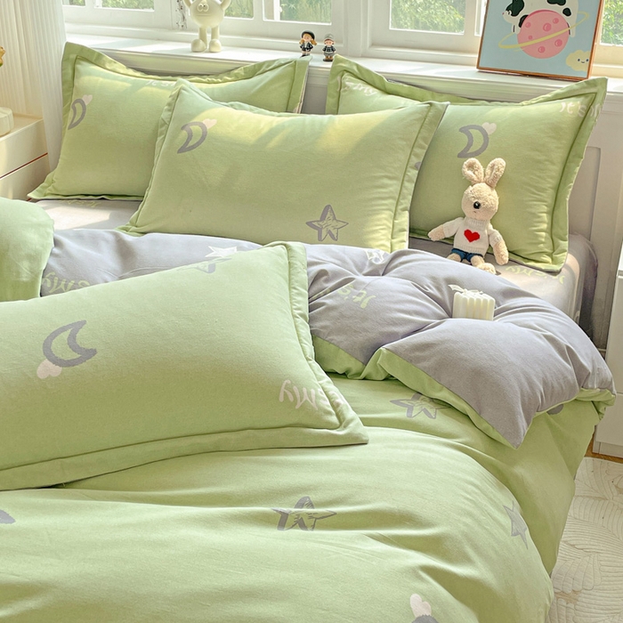 91家纺网 家纺一手货源 找家纺 暖芯优选 2025新款直播爆款加厚全棉磨毛四件套喷气印花纯棉（一字绣工艺款）学生三件套10月上新 香榭