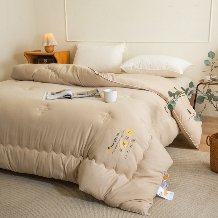 91家纺网 家纺一手货源 找家纺 慕尚家纺 2025新款大豆纤维被被子被芯 大豆纤维被卡其