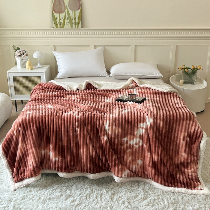 91家纺网 家纺一手货源 找家纺 璐维斯家纺 2025款双层加厚毛毯羊羔绒牛奶绒保暖毯子盖毯午睡法莱绒多功能毯子跨境外贸直播电商专供礼品绒毯 肉桂红