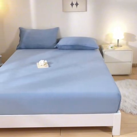 91家纺网 家纺一手货源 找家纺 鑫钰 2024秋冬新款加厚牛奶绒防水床笠 湖蓝