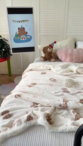 91家纺网 家纺一手货源 找家纺 吉象家纺 2024新款高克重牛奶绒羊羔绒印花毛毯 幸运熊