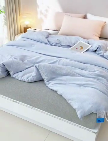 91家纺网 家纺一手货源 找家纺 富威堡家纺 2025新款A类泡泡纱新疆棉花被 淡银