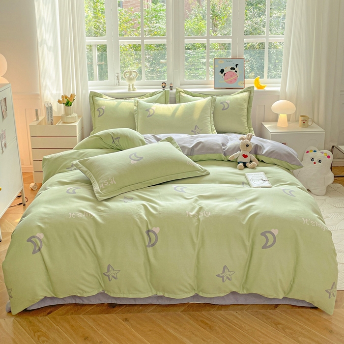 91家纺网 家纺一手货源 找家纺 暖芯优选 2025新款直播爆款加厚全棉磨毛四件套喷气印花纯棉（一字绣工艺款）学生三件套10月上新 香榭