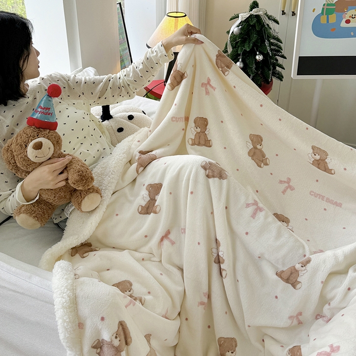 91家纺网 家纺一手货源 找家纺 吉象家纺 2024新款高克重牛奶绒羊羔绒印花毛毯 幸运熊