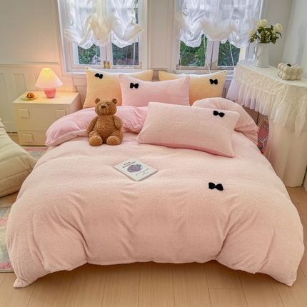91家纺网 家纺一手货源 找家纺 锦禾穗 2024新款泰迪绒牛奶绒四件套 粉色