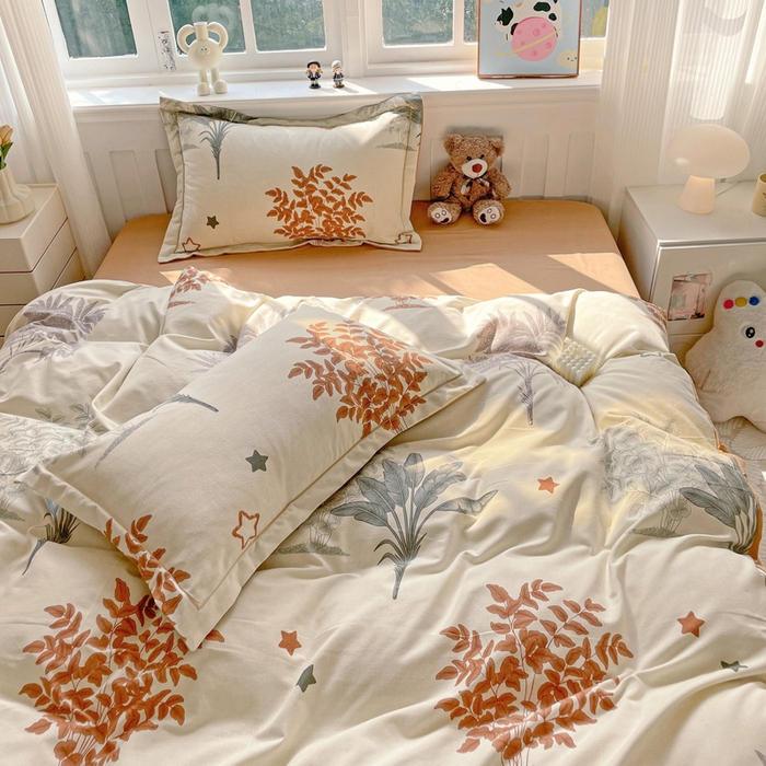 91家纺网 家纺一手货源 找家纺 暖芯优选 2025新款直播爆款加厚全棉磨毛四件套喷气印花纯棉（一字绣工艺款）学生三件套10月上新 浅香