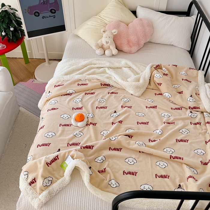 91家纺网 家纺一手货源 找家纺 吉象家纺 2024新款高克重牛奶绒羊羔绒印花毛毯 乐趣狗