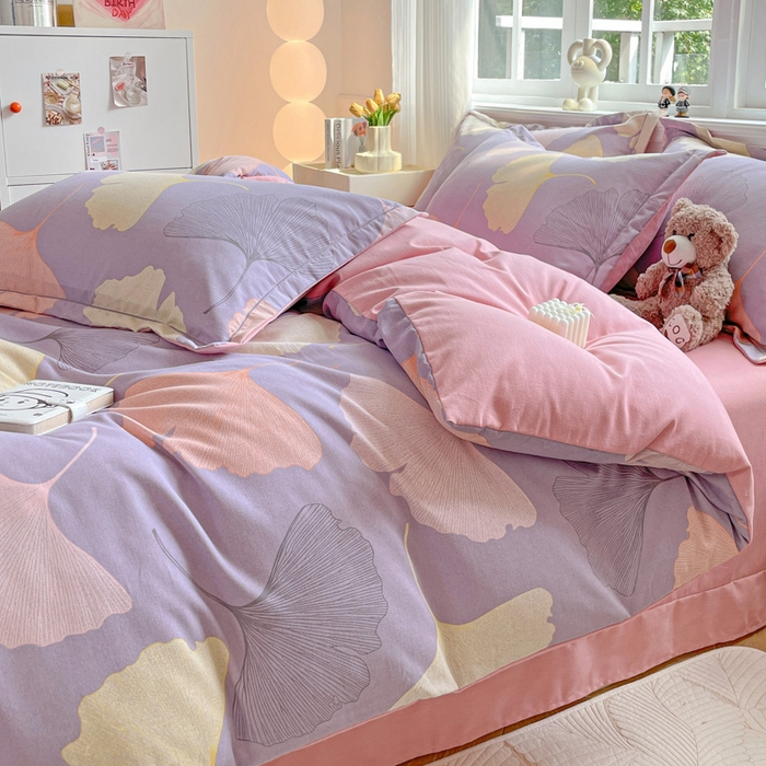 91家纺网 家纺一手货源 找家纺 暖芯优选 2025新款直播爆款加厚全棉磨毛四件套喷气印花纯棉（一字绣工艺款）学生三件套10月上新 秋叶