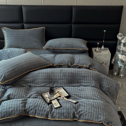 菡宝 2024新款贝壳边无印风230g雕花绒单被套 菱形格-深灰