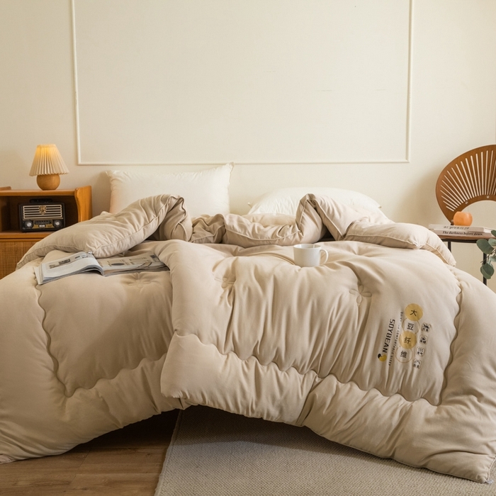 91家纺网 家纺一手货源 找家纺 慕尚家纺 2025新款大豆纤维被被子被芯 大豆纤维被卡其