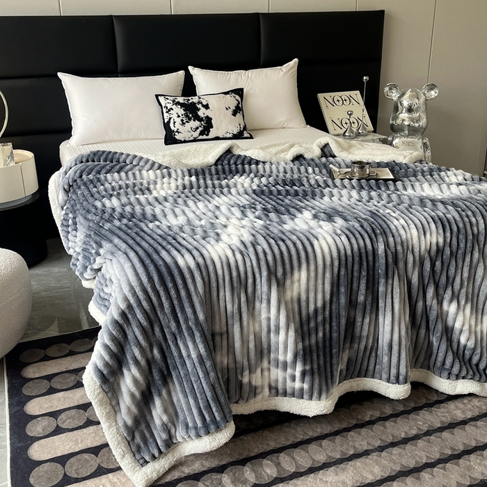 91家纺网 家纺一手货源 找家纺 璐维斯家纺 2025款双层加厚毛毯羊羔绒牛奶绒保暖毯子盖毯午睡法莱绒多功能毯子跨境外贸直播电商专供礼品绒毯 绅士灰