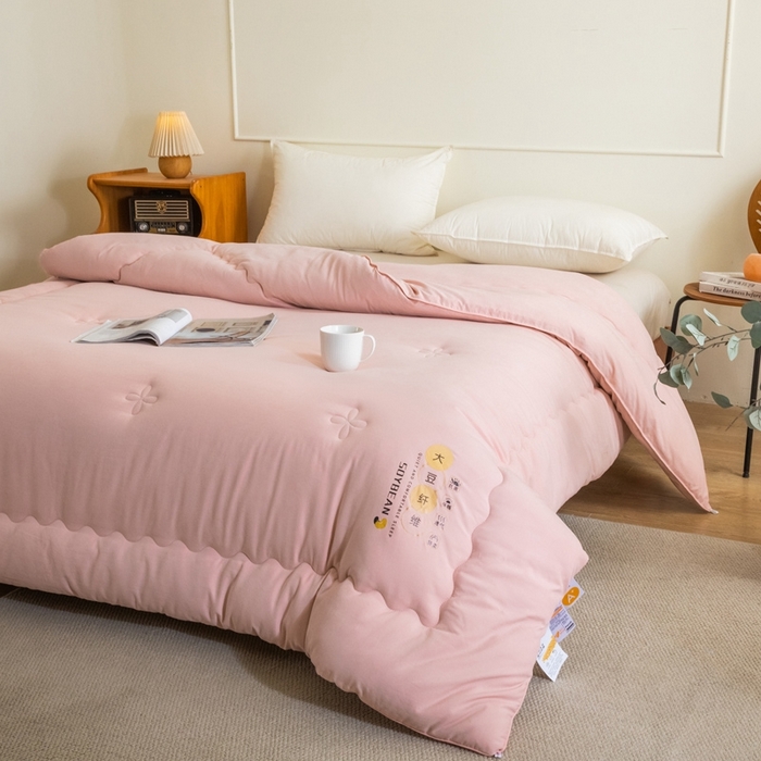 91家纺网 家纺一手货源 找家纺 慕尚家纺 2025新款大豆纤维被被子被芯 大豆纤维被桃粉