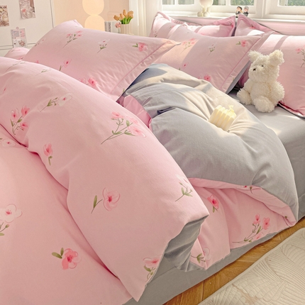 暖芯优选 2025新款直播爆款加厚全棉磨毛四件套喷气印花纯棉（一字绣工艺款）学生三件套10月上新 晚风吟