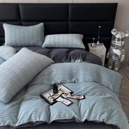 菡宝 2024新款贝壳边无印风230g雕花绒单被套 云梦泽-蔚蓝