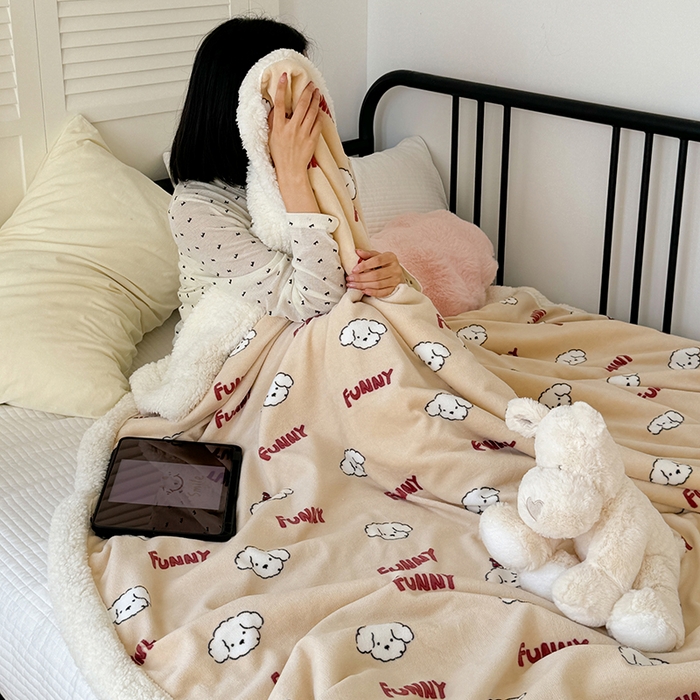 91家纺网 家纺一手货源 找家纺 吉象家纺 2024新款高克重牛奶绒羊羔绒印花毛毯 乐趣狗