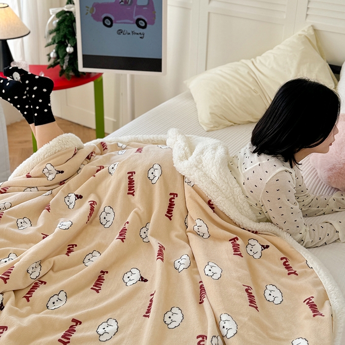 91家纺网 家纺一手货源 找家纺 吉象家纺 2024新款高克重牛奶绒羊羔绒印花毛毯 乐趣狗