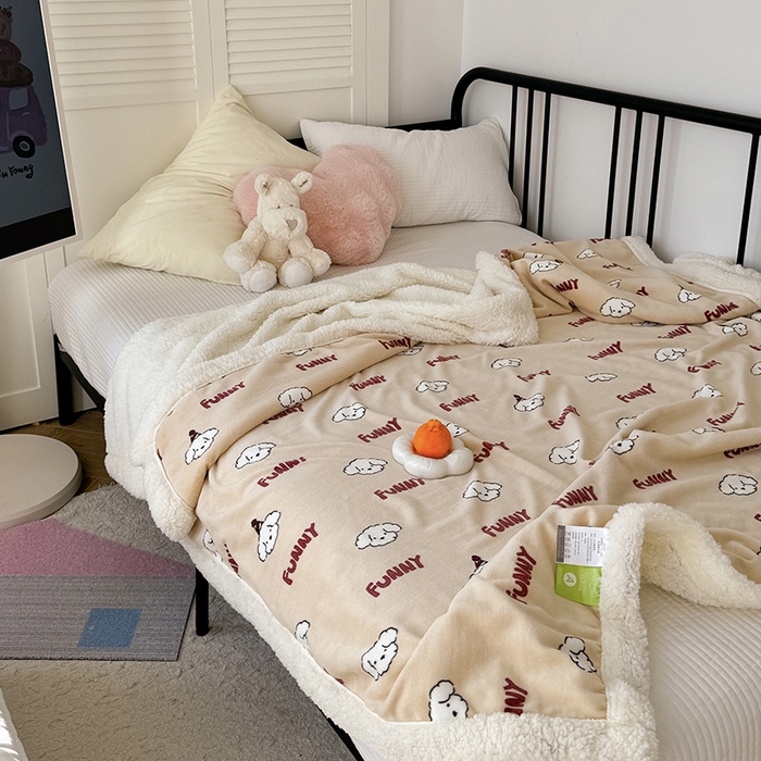 91家纺网 家纺一手货源 找家纺 吉象家纺 2024新款高克重牛奶绒羊羔绒印花毛毯 乐趣狗