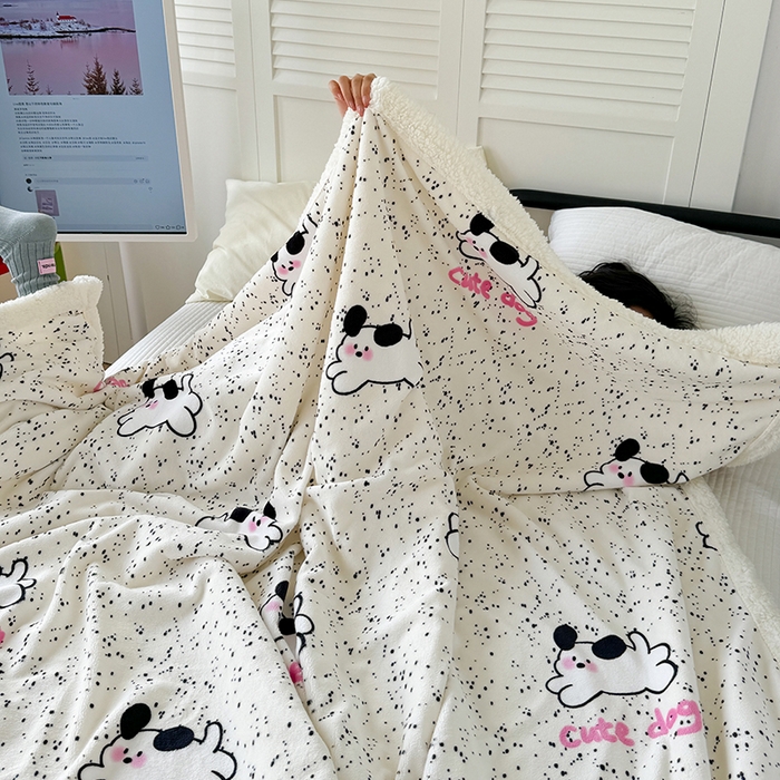 91家纺网 家纺一手货源 找家纺 吉象家纺 2024新款高克重牛奶绒羊羔绒印花毛毯 修狗